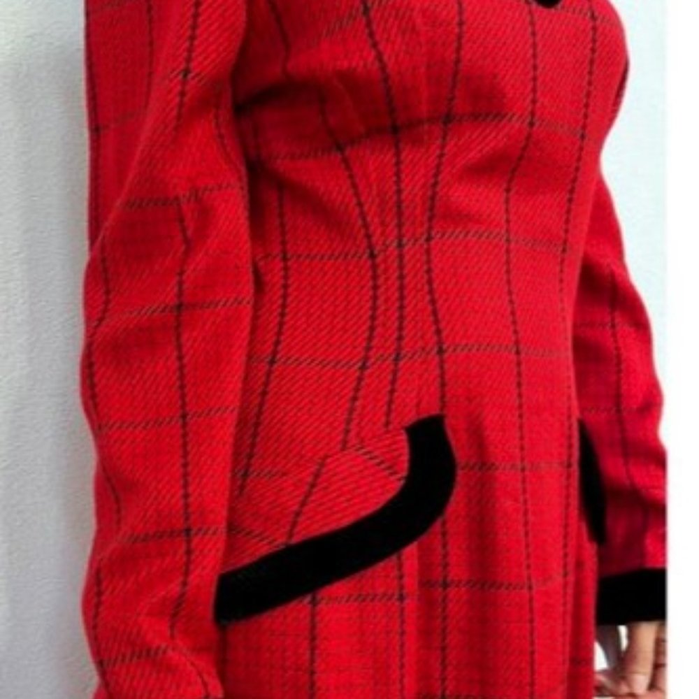 ★★Rare Gem★★ Women's Dress, Excellent Condition Red/Black Plaid, W-19" L-40 1/2" - Picture 8 of 10